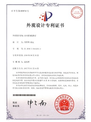 亮麗龍-LED斜面線條燈外觀設計專利證書